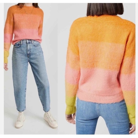 Free People Autumn Sky Combo Gradient Sweater Orange Pink...